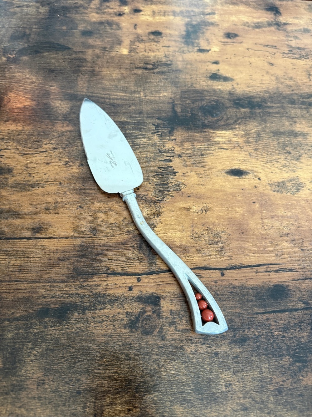 Vintage Silver Cake Server with Coral Bead Accent SHEFFIELD stainless steel